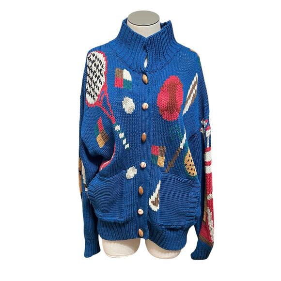 Lisa Nichols Womens Vintage 1988 Football Sports Heavy Cozy Knit Cardigan Sz M - Picture 2 of 16